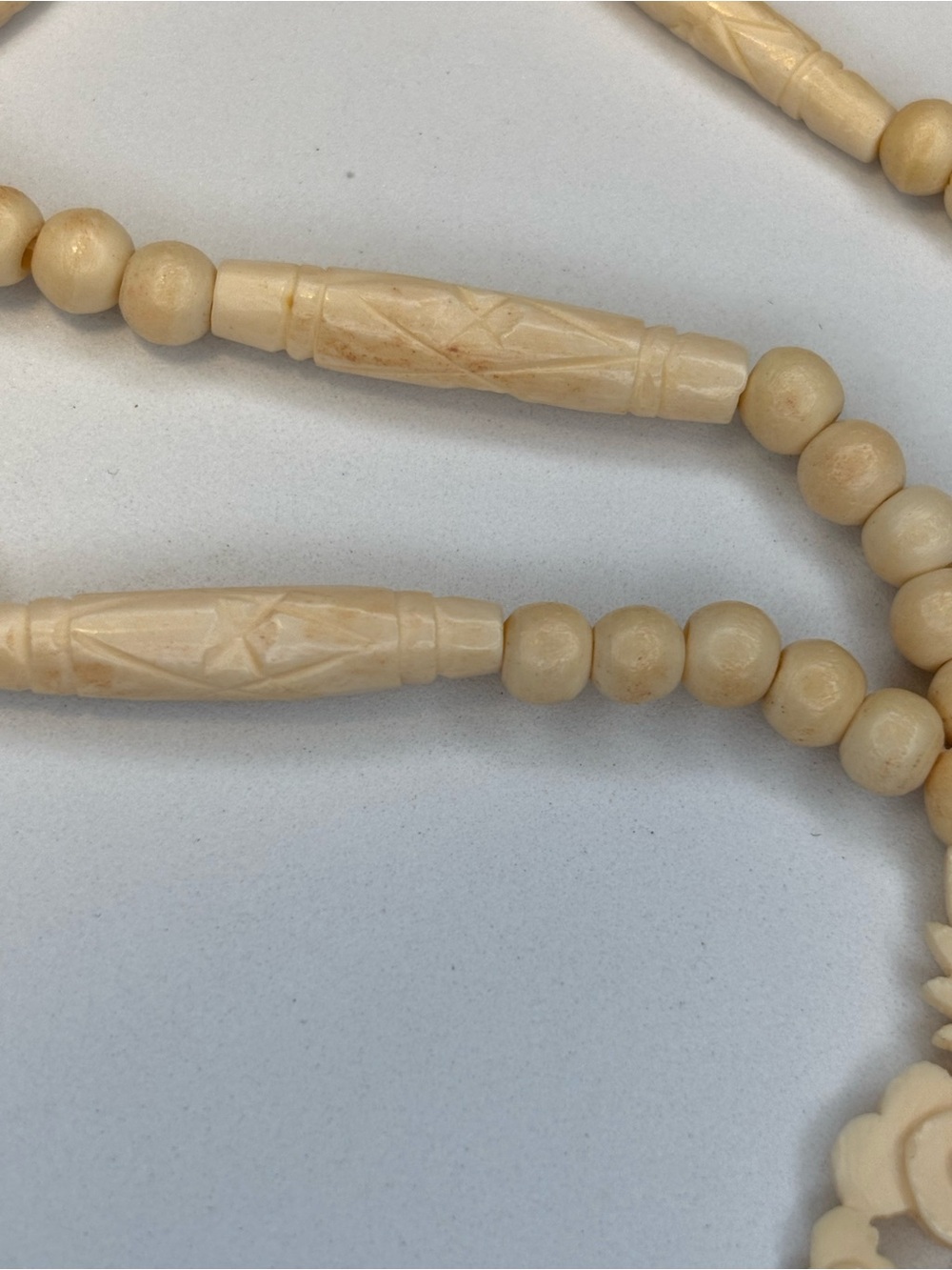 Vintage Chinese Carved Bovine Bone Dragon Phoenix Necklace 28” - Picture 4 of 5